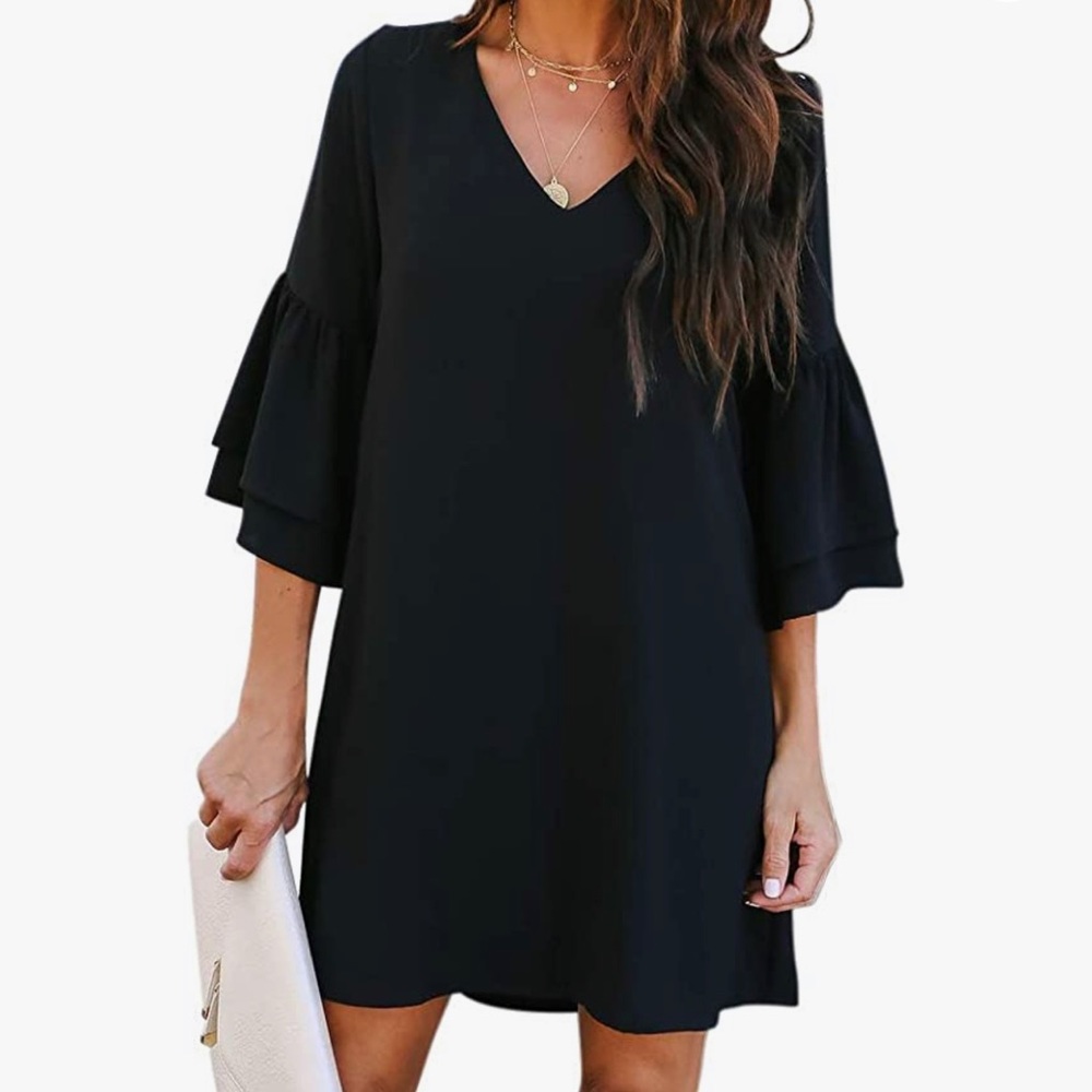 Black Flutter Sleeve Dress - Size M